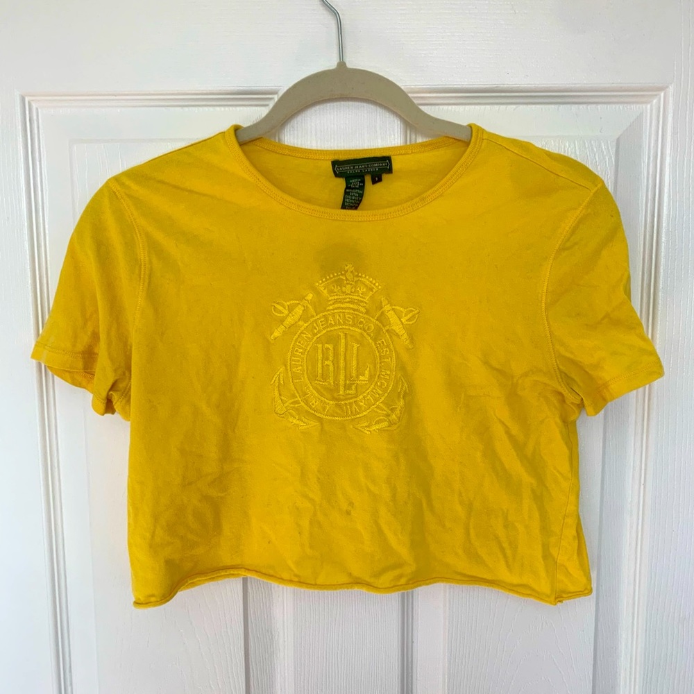 Yellow Ralph Lauren Crop Top Embroidered Size Small